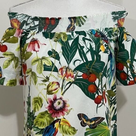 J. Crew Off the Shoulder Ratti Into the Wild Jungle Tropical Cotton Dress - Picture 2 of 5